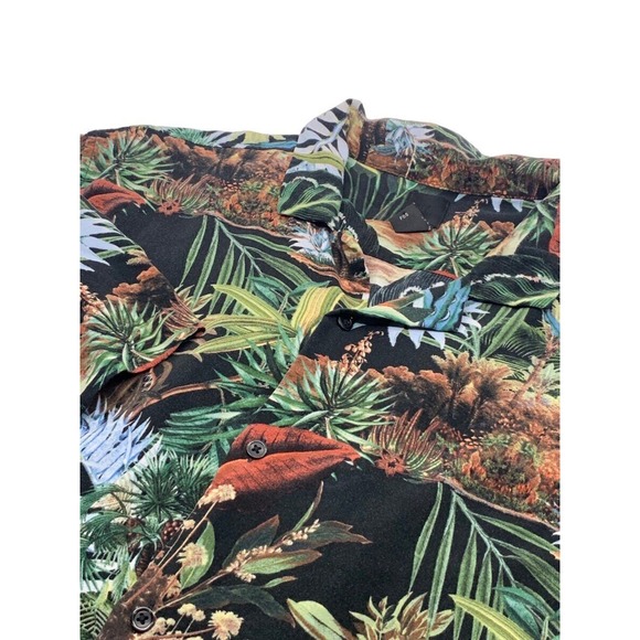 H&M Mens SS Button Down Hawaiian Shirt‎ Black Multi Botanical Tropical XL - Picture 1 of 7